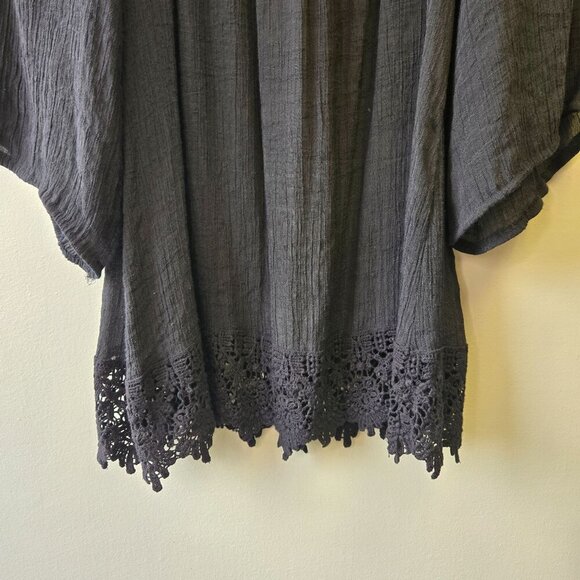 Bobeau Black Boho Tunic Top Crochet Hem Flowy Sleeves Womens 1X Witchy Whimsigot - Picture 4 of 9